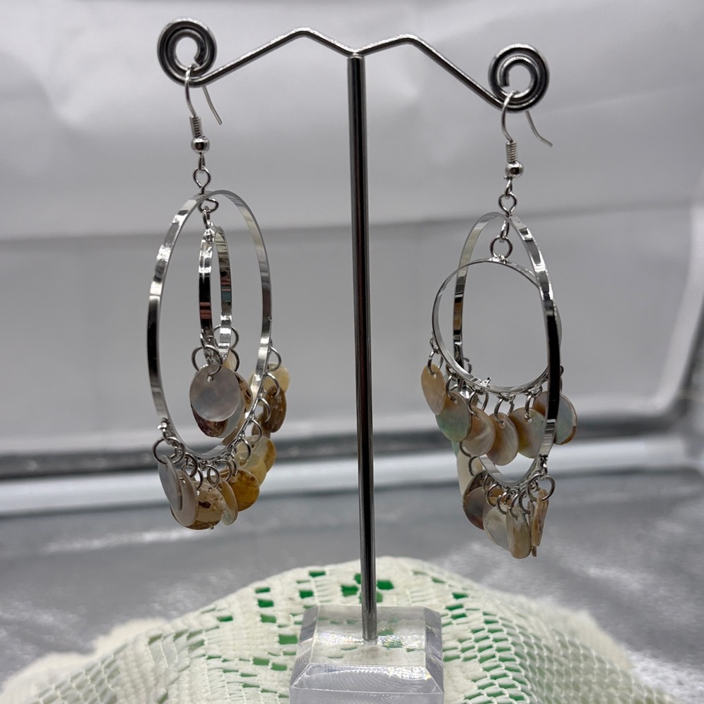 New Elegant Silver and Brown Dangle Earrings
